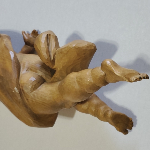 Vintage Hand Carved Wood Angel Cherub Wall Decor Figurine Tall 16" - Picture 13 of 15